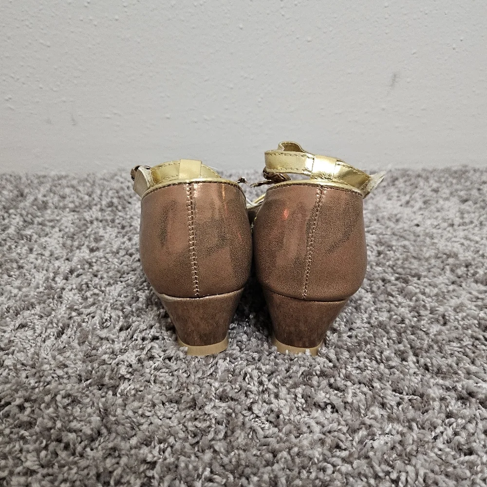 Disney Elena of Avalor Girls Dress Shoes Gold Embroidered Princess Heels Size 13